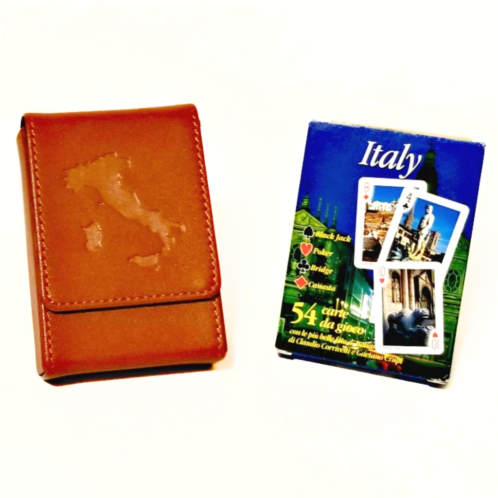 Genuine Leather Card Case + FREE Deck of "Italy" Cards