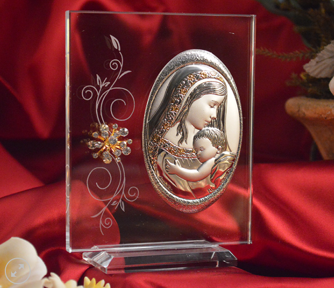 Italian Silver Mother and Child plaque with stand - MADE IN ITALY