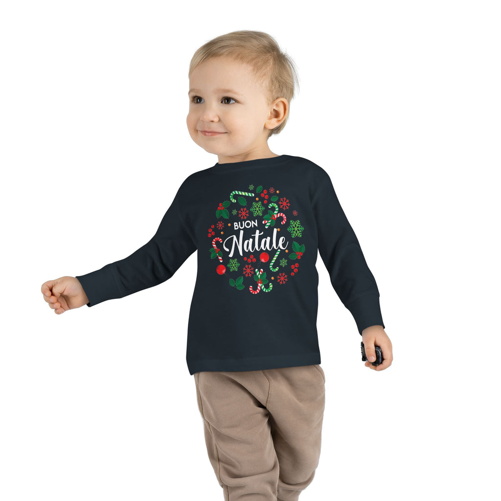 Buon Natale Wreath -Toddler Long Sleeve Tee-Shirt