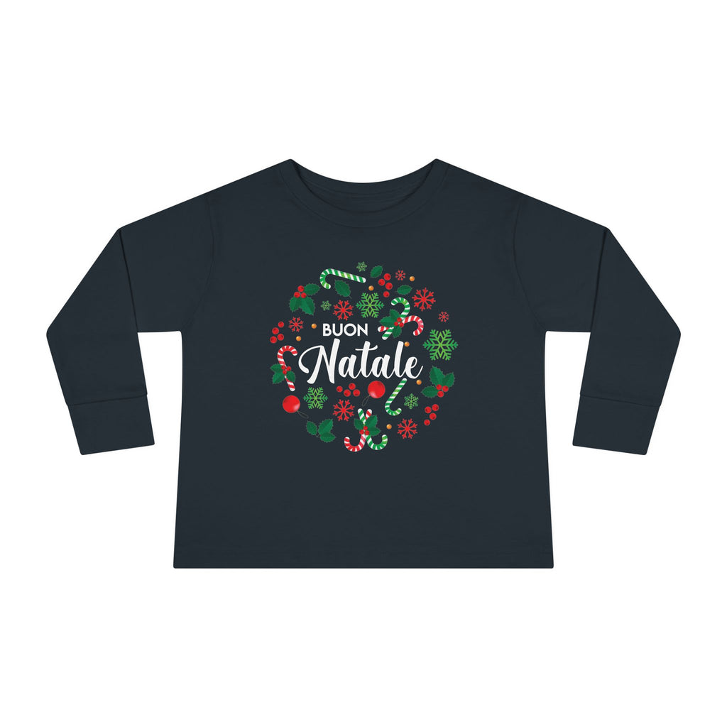 Buon Natale Wreath -Toddler Long Sleeve Tee-Shirt