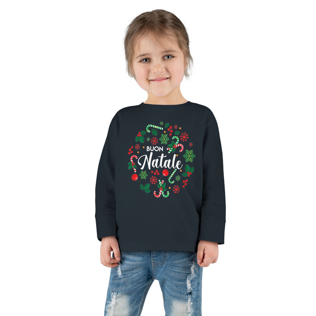 Buon Natale Wreath -Toddler Long Sleeve Tee-Shirt