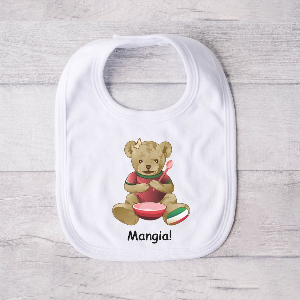Giuliana Bear Baby Bib "Mangia"