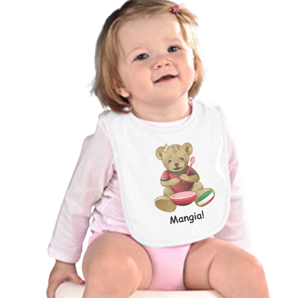 Giuliana Bear Baby Bib "Mangia"