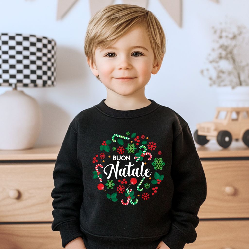 Buon Natale Wreath -Toddler Long Sleeve Tee-Shirt