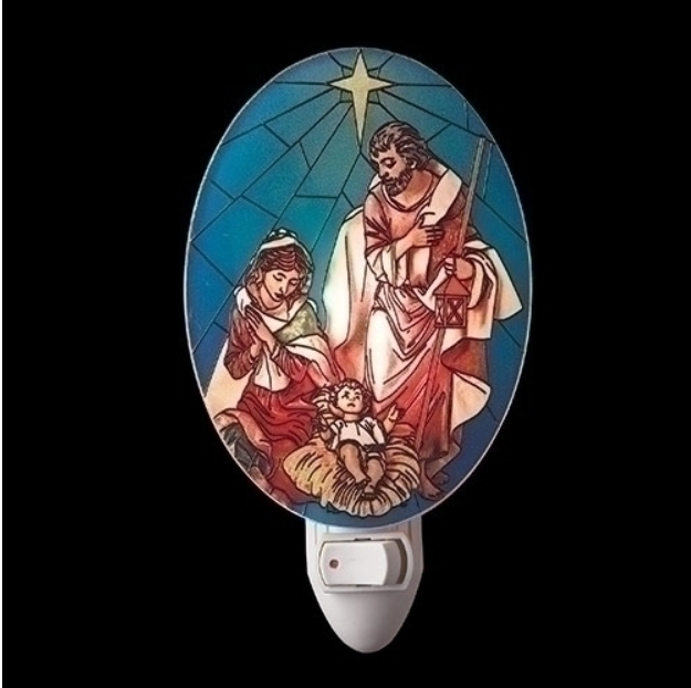 Fontanini Stained Glass Holy Family Night Light