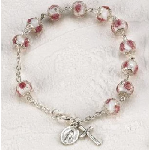 White and Pink Crystal Rosary Bracelet - Made in Italy