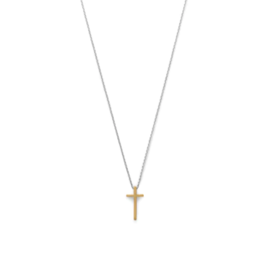 Two-Toned Cross Necklace - Made In Italy