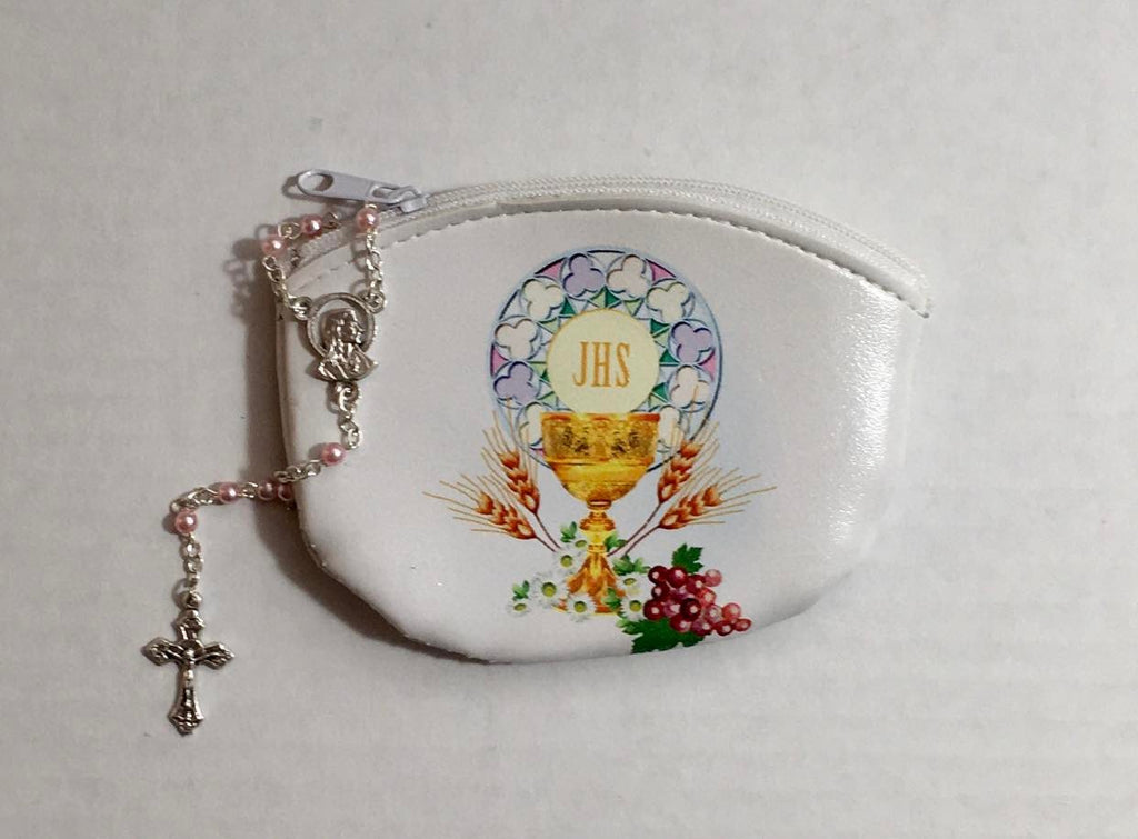 First Holy Communion Rosary and Rosary Pouch - For Girl - MADE IN ITALY